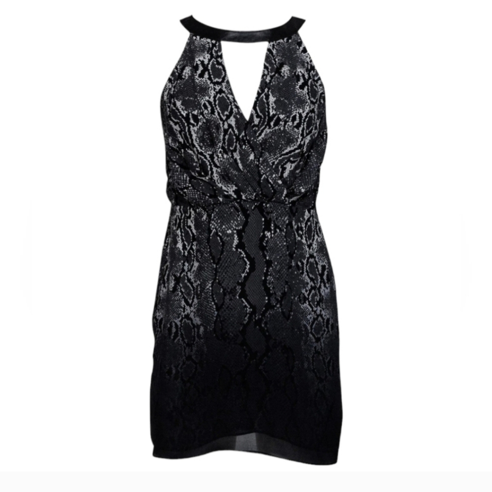 Parker Gray Snakeskin Print Silk & Leather Dress Size XS